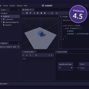 Interface do Godot Engine 4.5 mostrando as novas funcionalidades