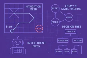 Diagrama de behavior tree e pathfinding para IA de jogos no Godot Engine