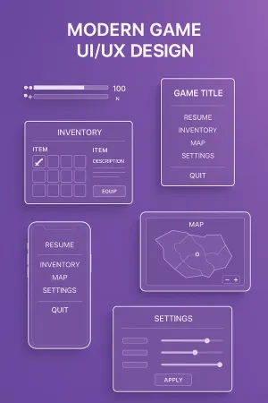 Interface de jogo moderna mostrando HUD minimalista, menus intuitivos e elementos de UI responsivos