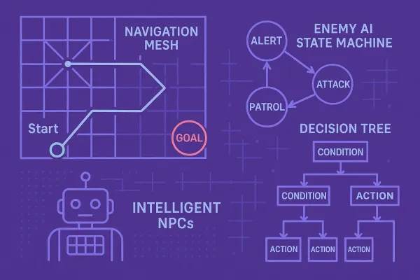 Diagrama de behavior tree e pathfinding para IA de jogos no Godot Engine