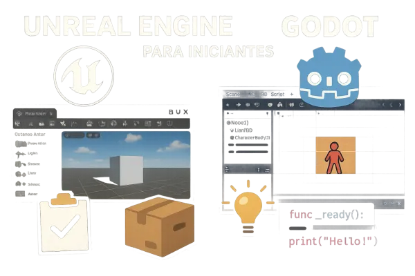 Comparação visual entre Unreal Engine 5 e Godot 4