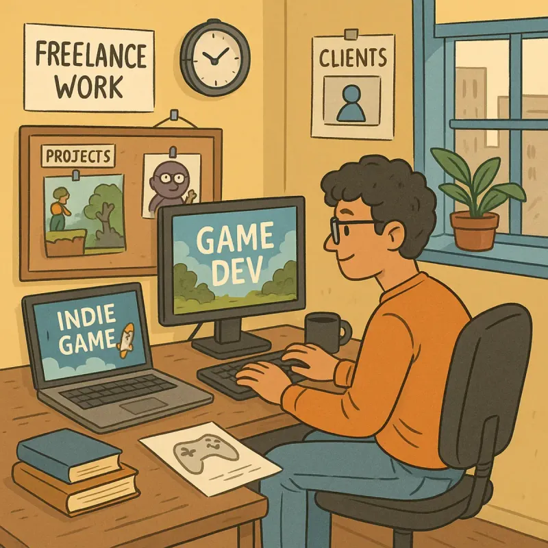 Freelancer desenvolvendo jogos em setup profissional