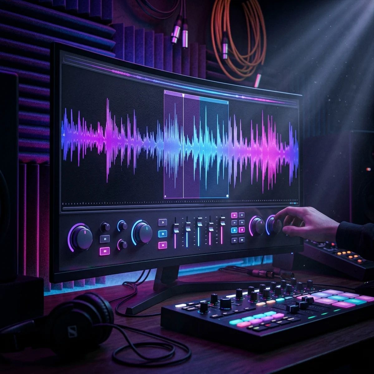Audio waveform being edited on a computer screen