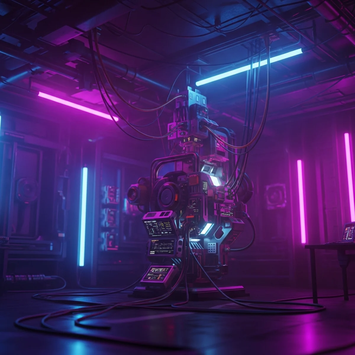 Cena de jogo 3D com personagem e sombras de contato no chão rodando dentro de uma engine, com painéis de propriedades abertos
