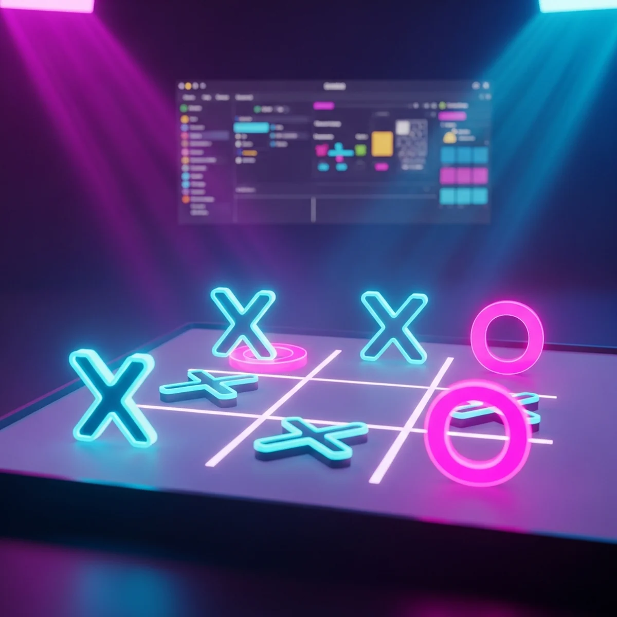 Tela de um jogo da velha feito na Godot 4 com grade de nove botões e marcações de X e O