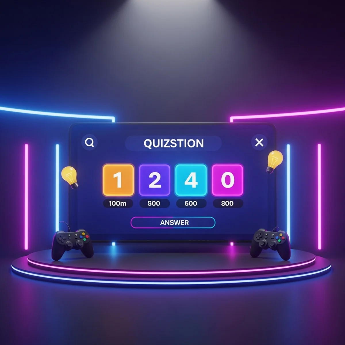 Interface de um jogo de quiz na engine Godot com pergunta quatro botoes de resposta placar e barra de tempo