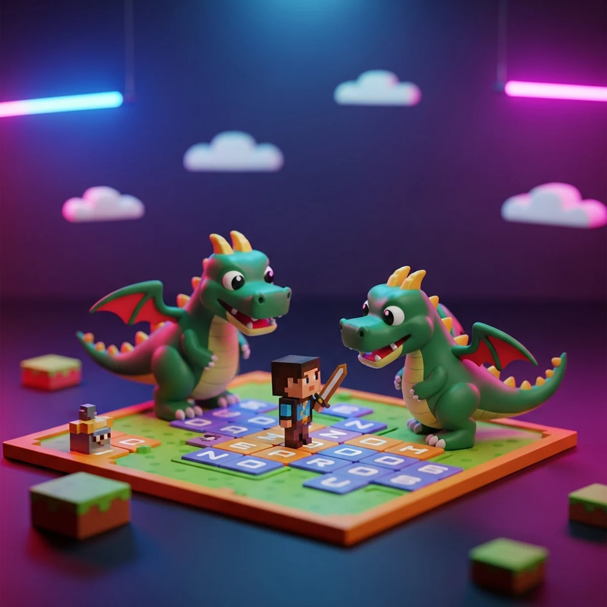 Palco do Scratch com um herói pixelado, blocos coloridos de programação e as variáveis vida e moedas na tela