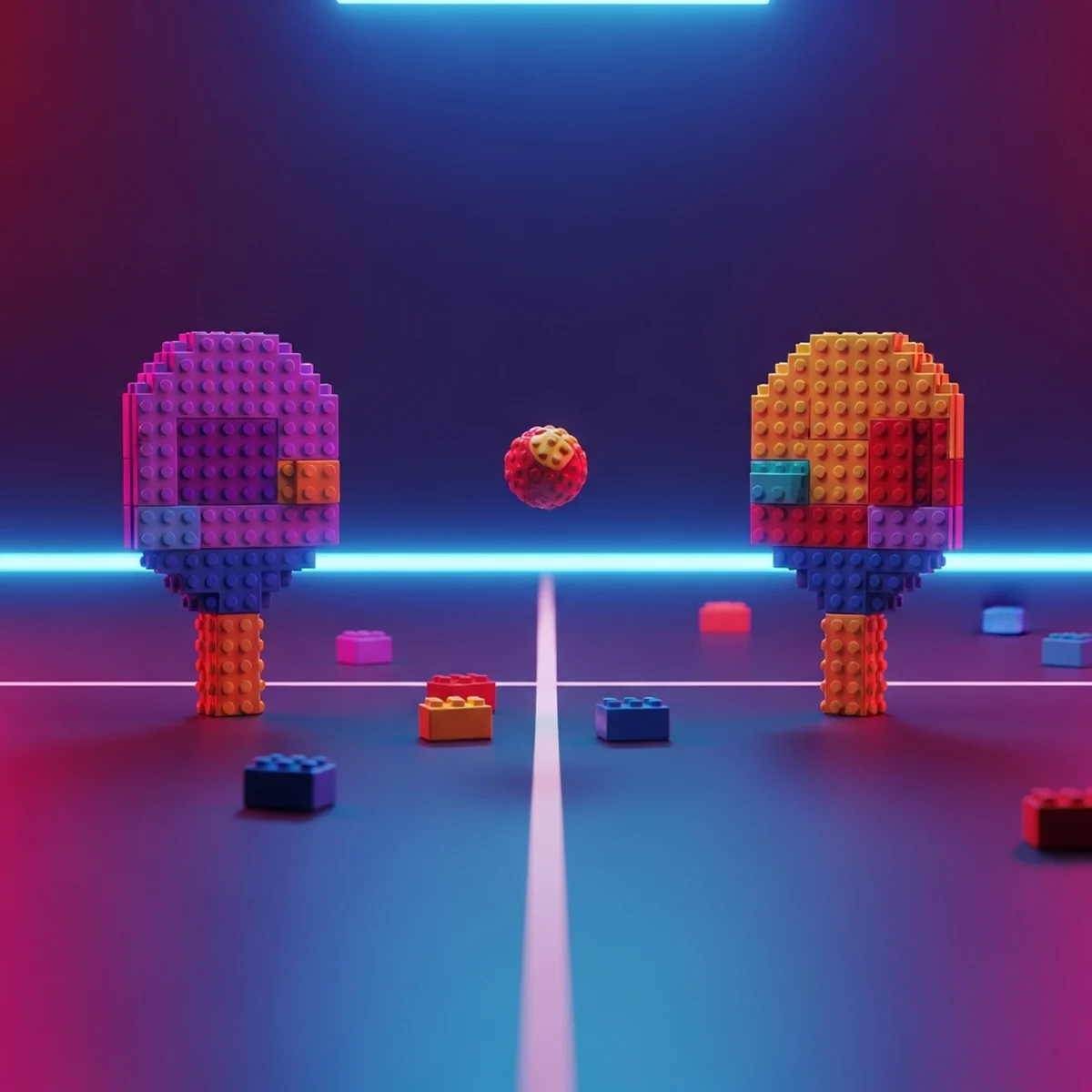 Palco do Scratch com raquete e bola do jogo Pong e blocos coloridos de programacao ao lado