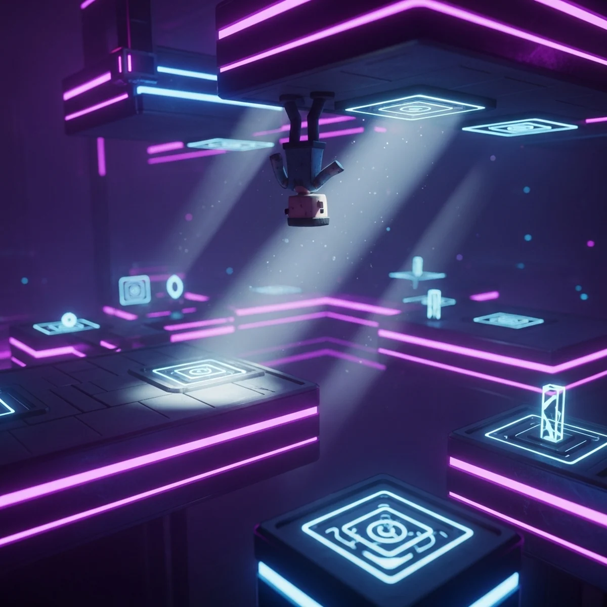 Personagem 2D andando no teto apos inverter a gravidade em um cenario de plataforma