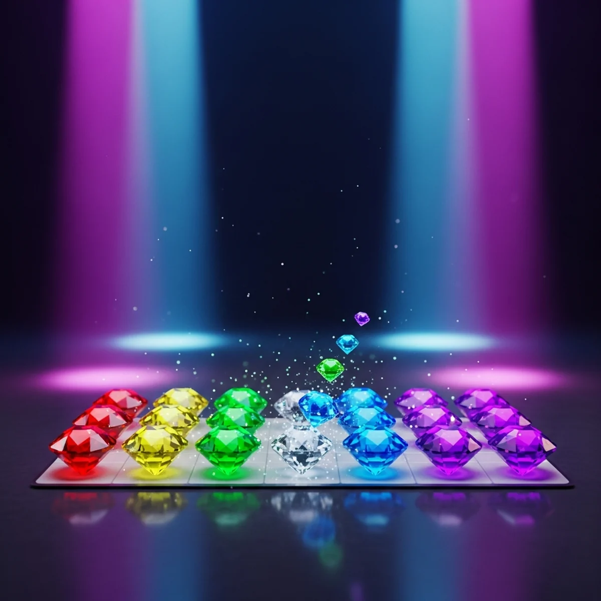 Tabuleiro quadriculado de jogo match-3 com pecas coloridas alinhadas e codigo GDScript ao lado no editor do Godot 4.