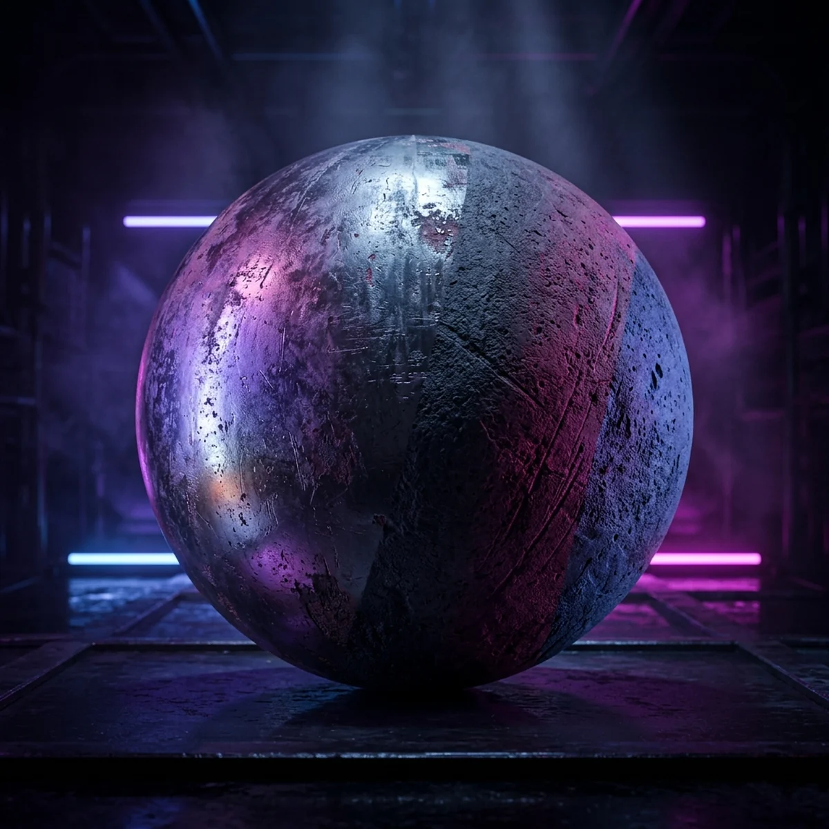 Esfera 3D na Godot mostrando camadas de material PBR com superfícies metálicas e rugosas e mapas de textura
