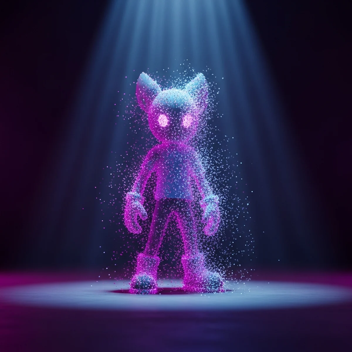 Sprite de personagem se desfazendo em particulas com borda brilhante usando shader de dissolucao no Godot 4