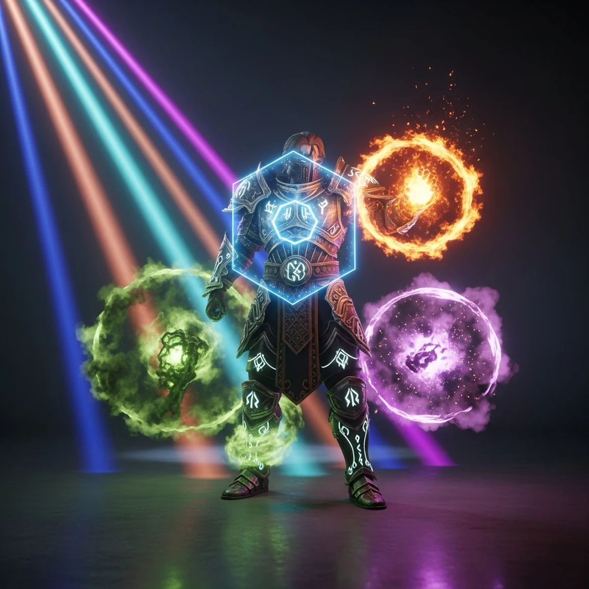 Personagem de jogo com efeitos de status buff e debuff no Godot