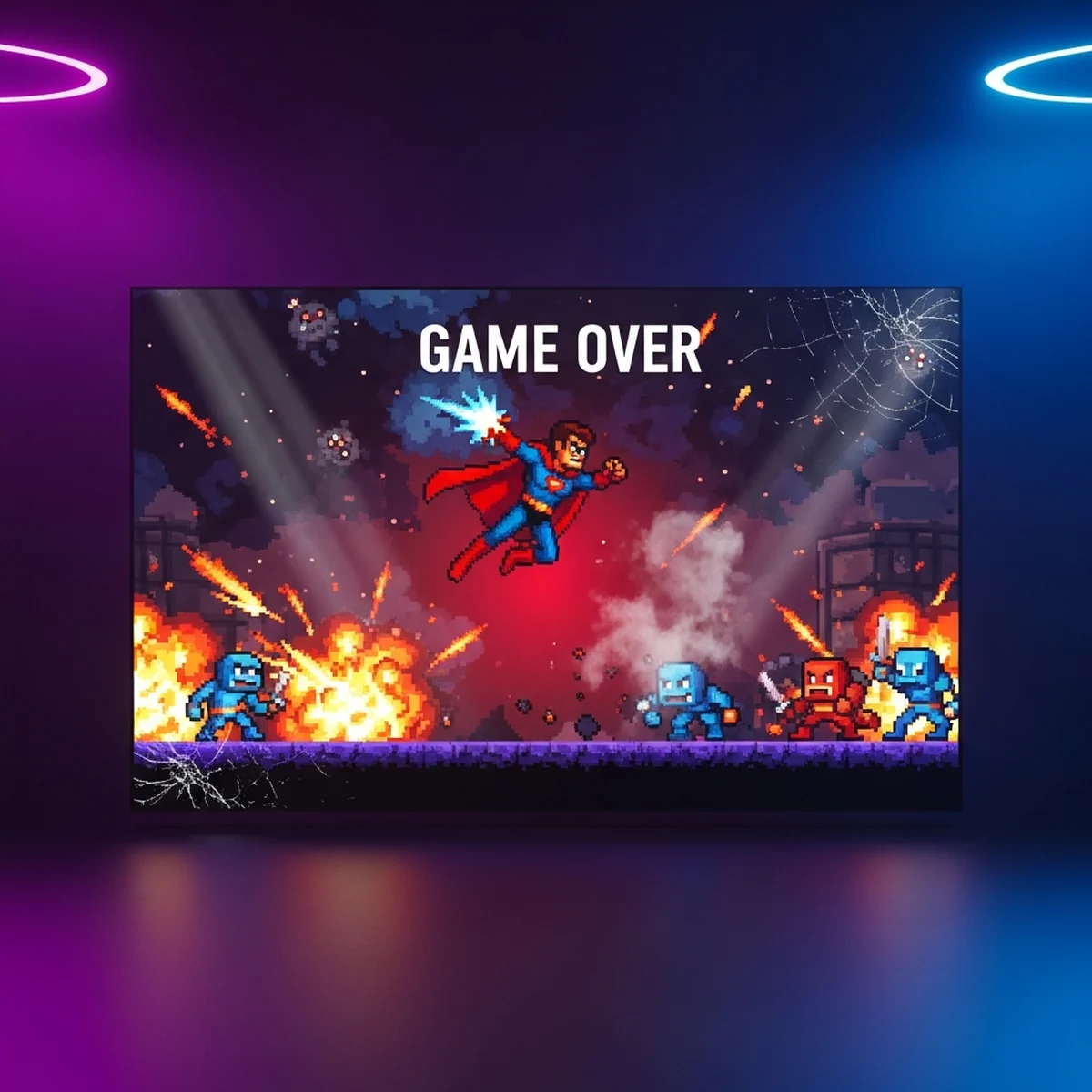 Tela de game over de um jogo feito no Godot 4 com botoes de reiniciar e menu