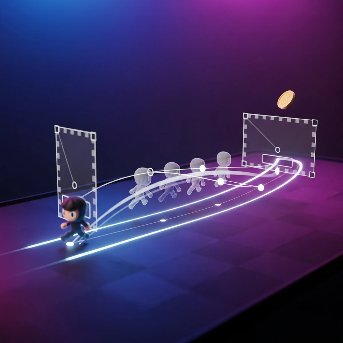 Personagem de jogo deslizando por uma curva de animação suave no Godot Engine
