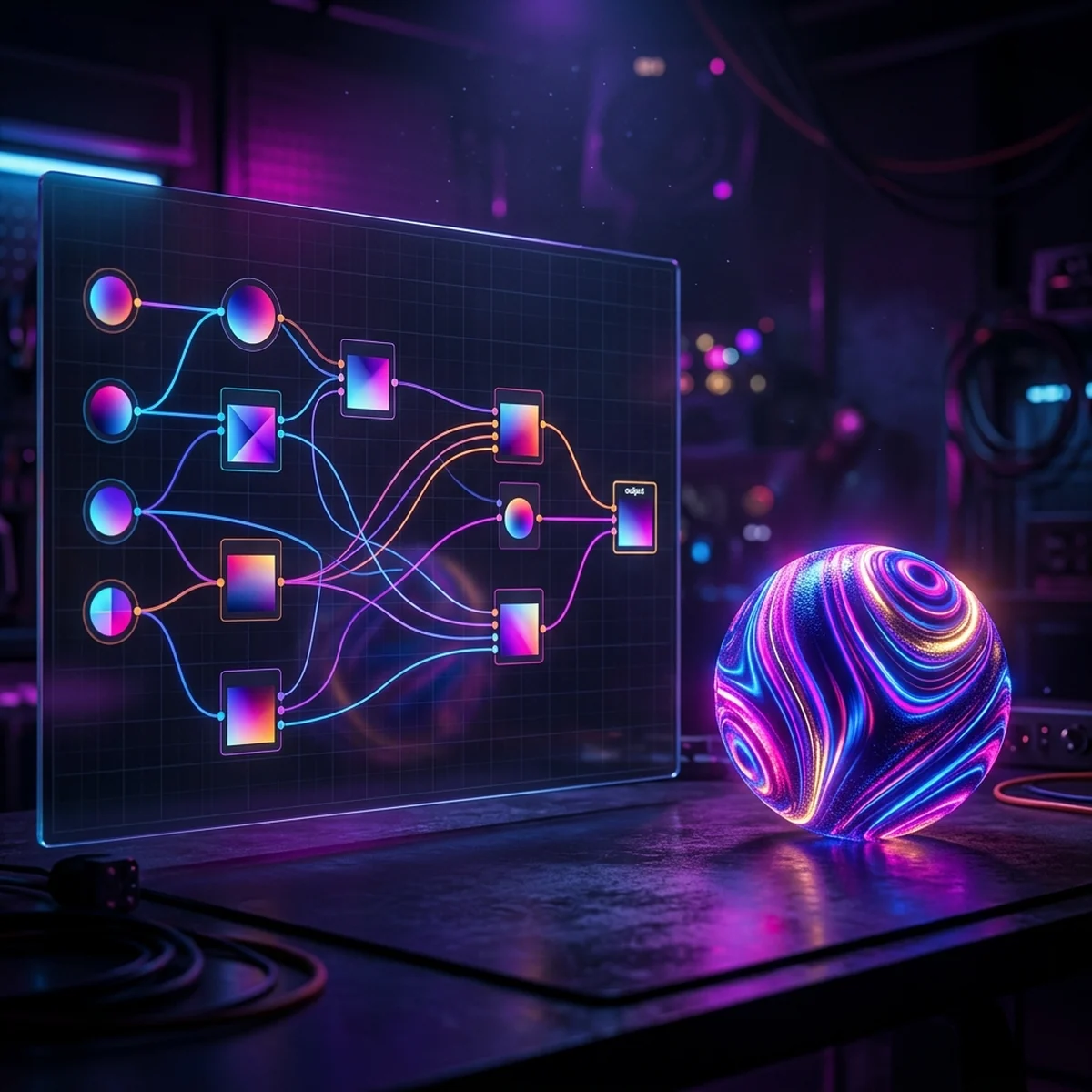 Editor de grafo de nós do Godot Visual Shader com nós conectados criando um efeito