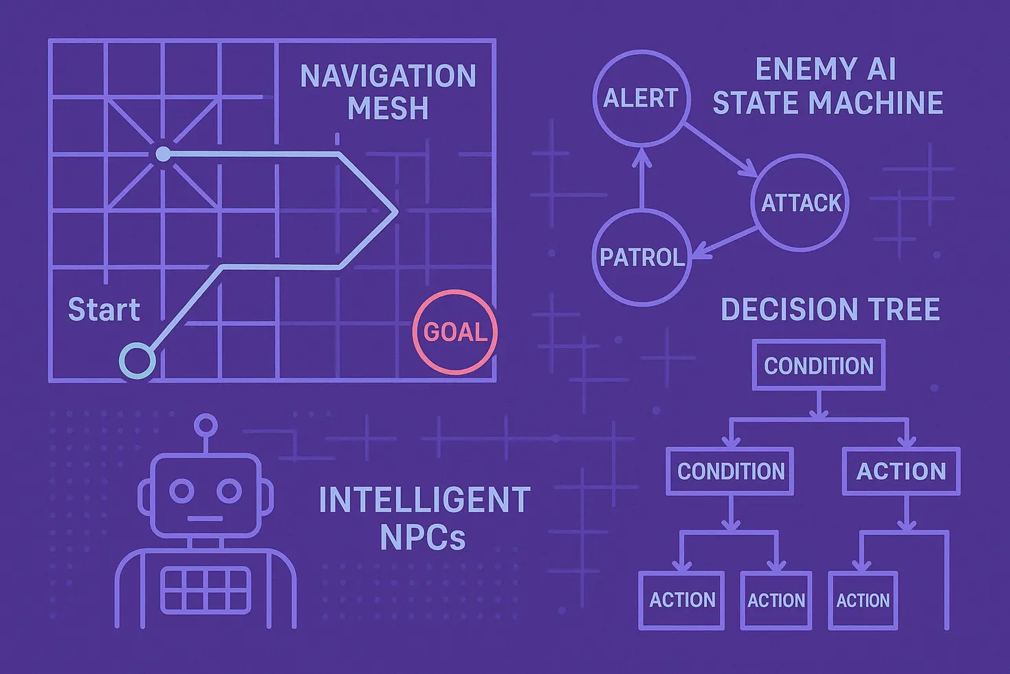 Diagrama de behavior tree e pathfinding para IA de jogos no Godot Engine