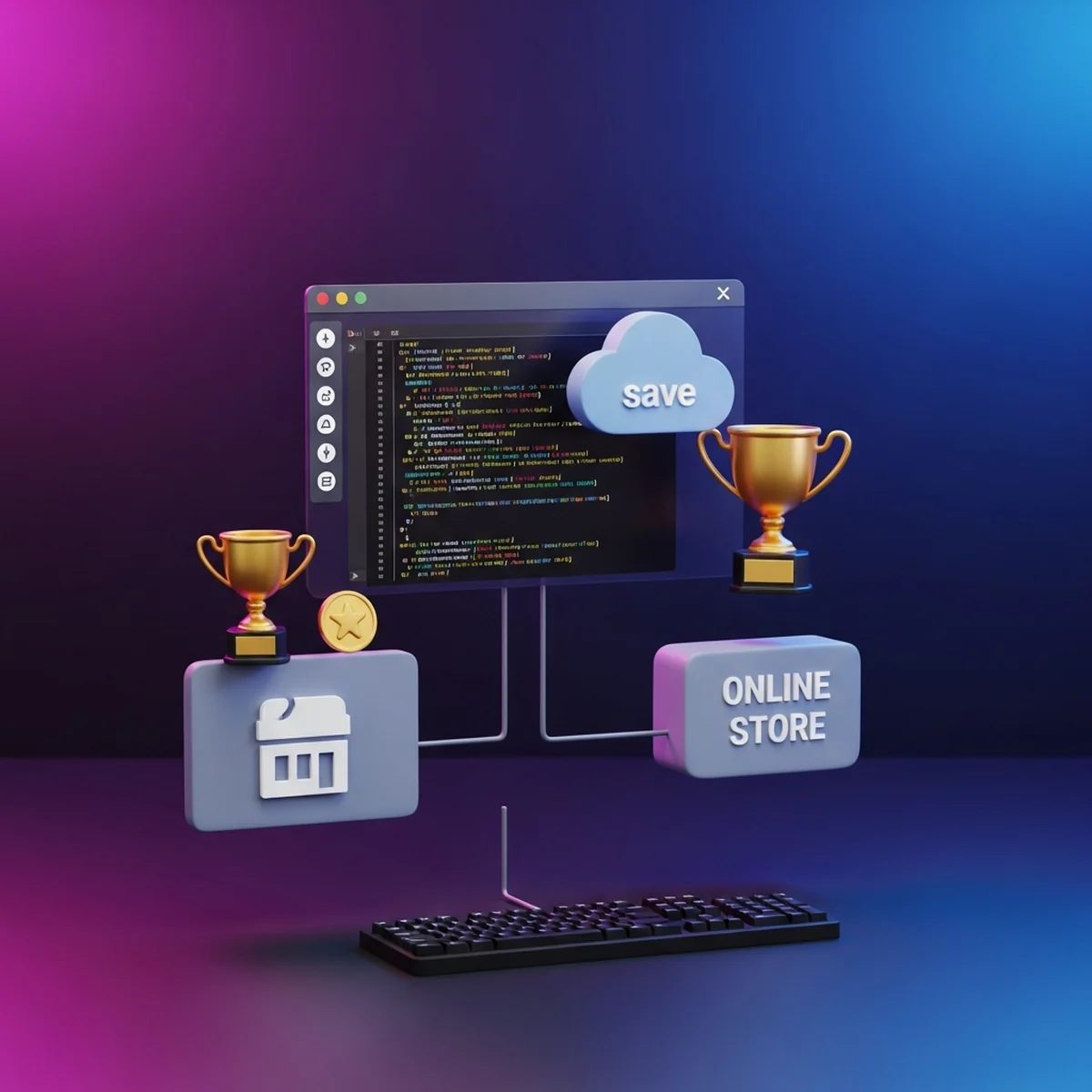 Tela de computador mostrando um jogo indie feito na Godot com um popup de conquista desbloqueada no canto da tela
