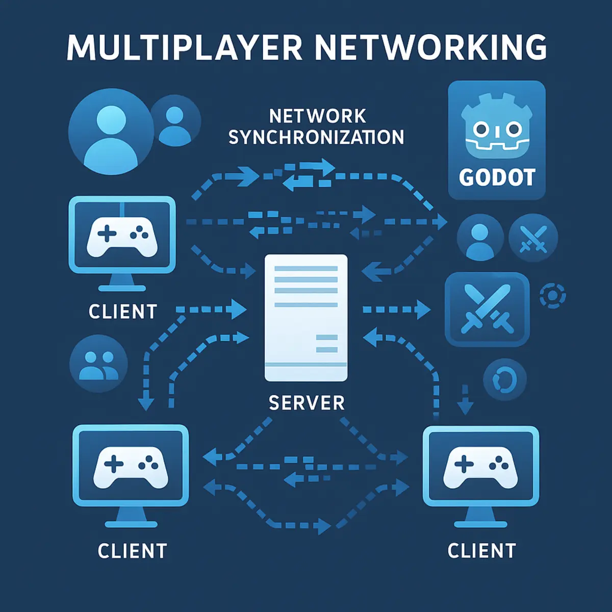 Diagrama de arquitetura cliente-servidor no Godot Engine