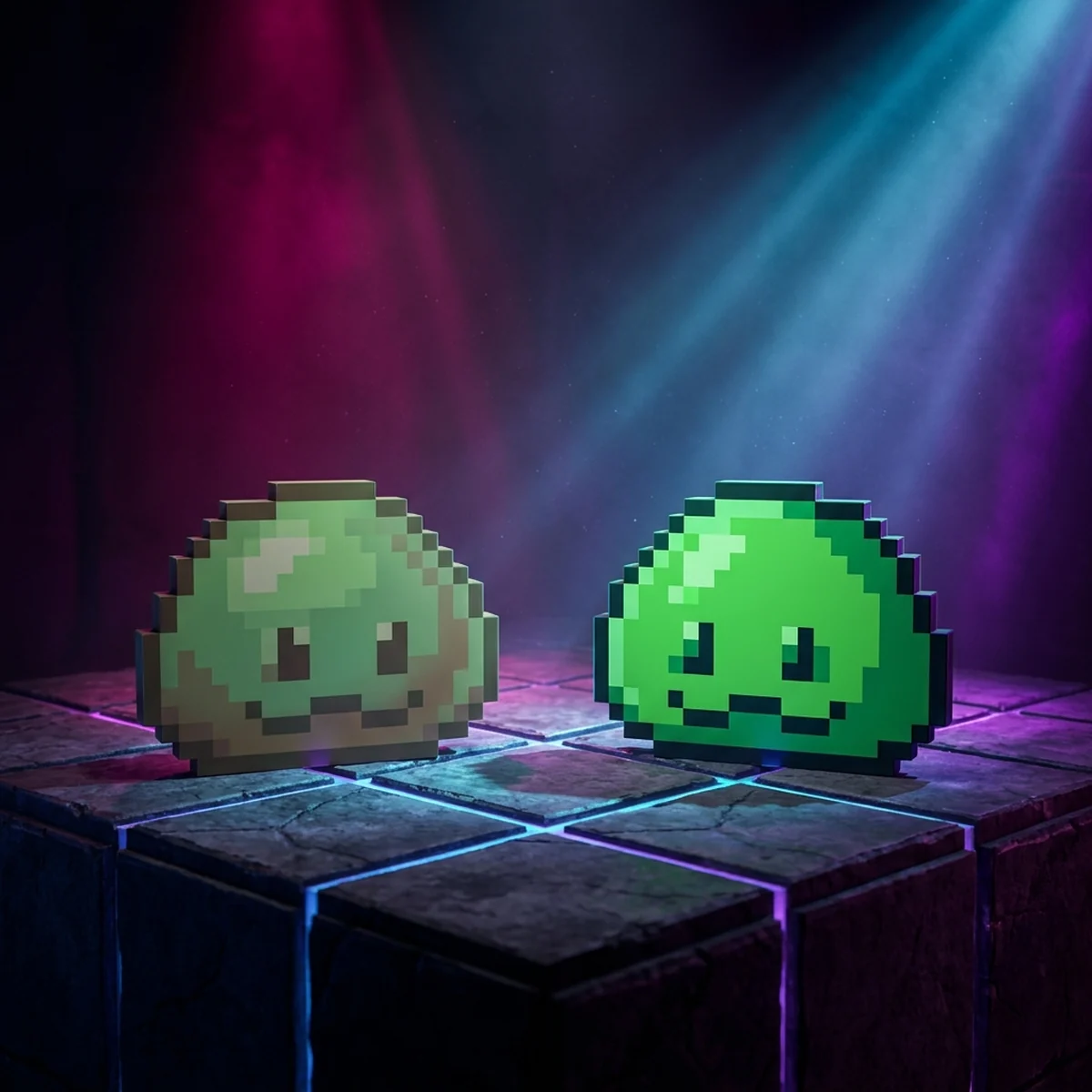 Dois sprites de pixel art lado a lado, um com sombreamento de travesseiro e cores sujas e outro corrigido com luz definida