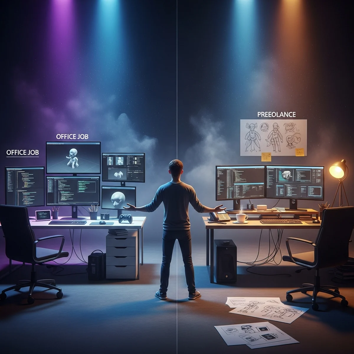 Desenvolvedor de jogos avaliando modelos de contrato de trabalho