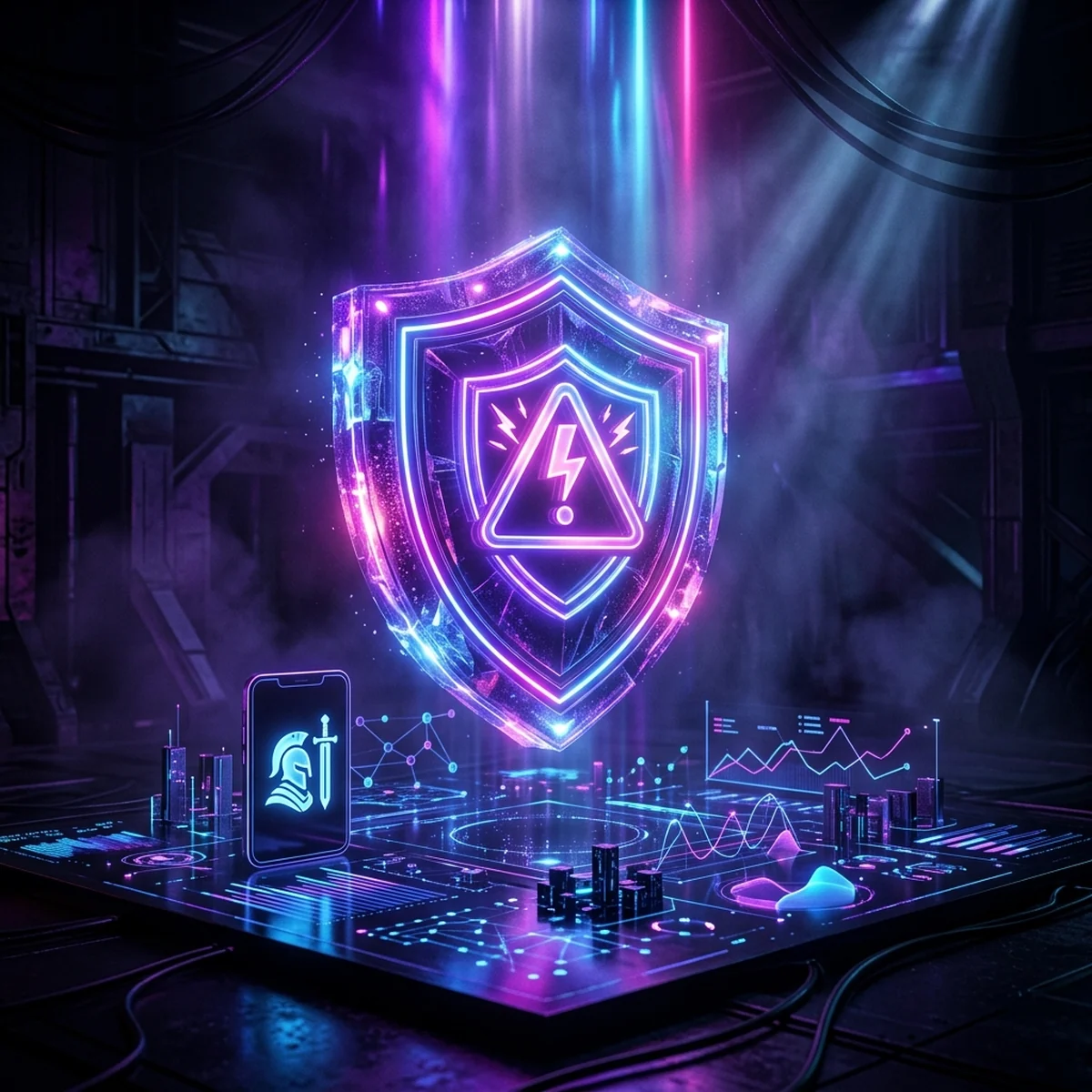 Escudo de aviso protegendo a conta de anúncios de um jogo mobile