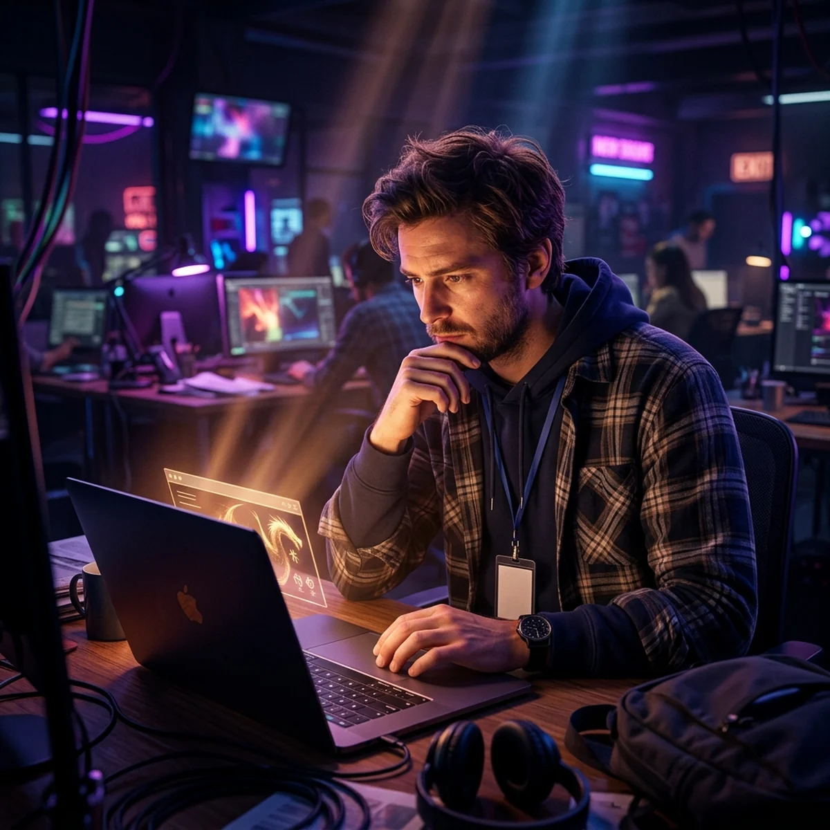Uma tela de computador mostrando uma caixa de entrada de email com um comunicado aberto ao lado de um bloco de anotações e uma xícara de café sobre a mesa