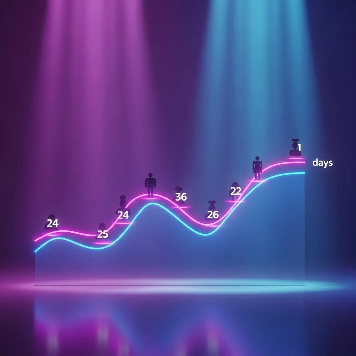 Mesa de trabalho de um dev indie com gráfico de curva de retenção na tela e um celular ao lado mostrando um jogo mobile