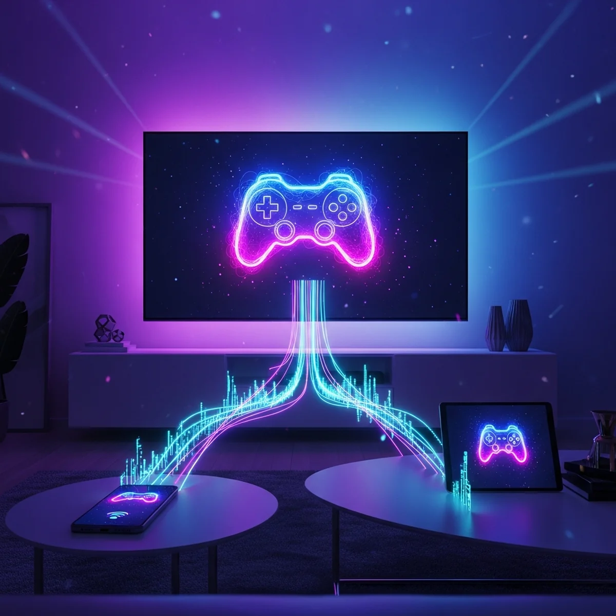 Logo da Unity ao lado de uma TV exibindo a interface da Netflix Games