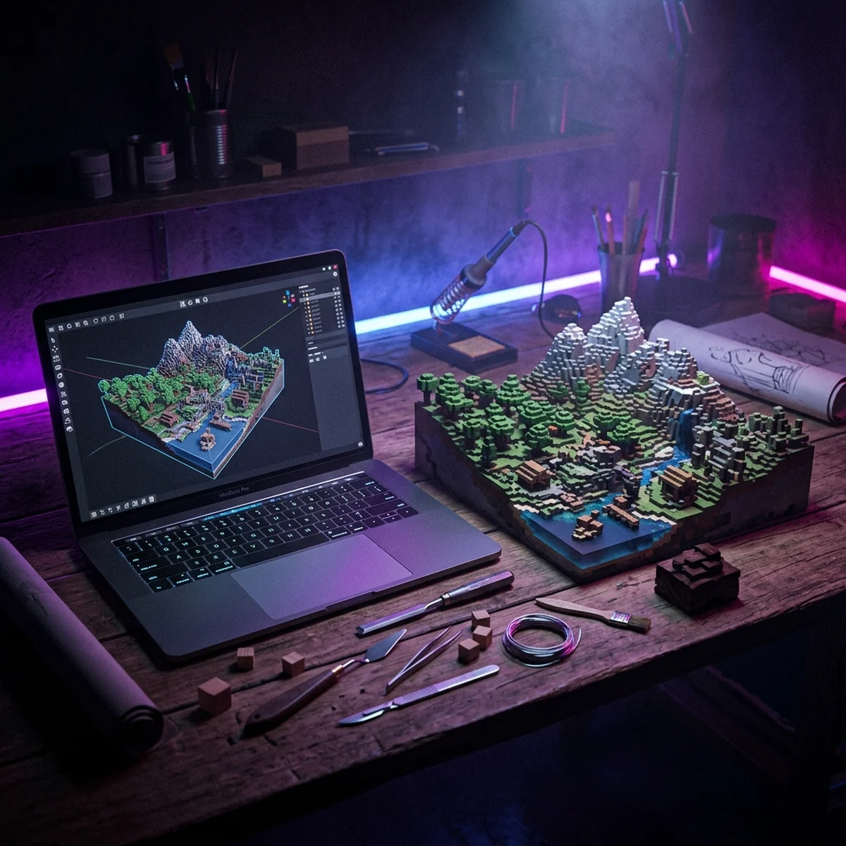 Adolescente no computador olhando o Minecraft aberto ao lado de uma janela de código Java