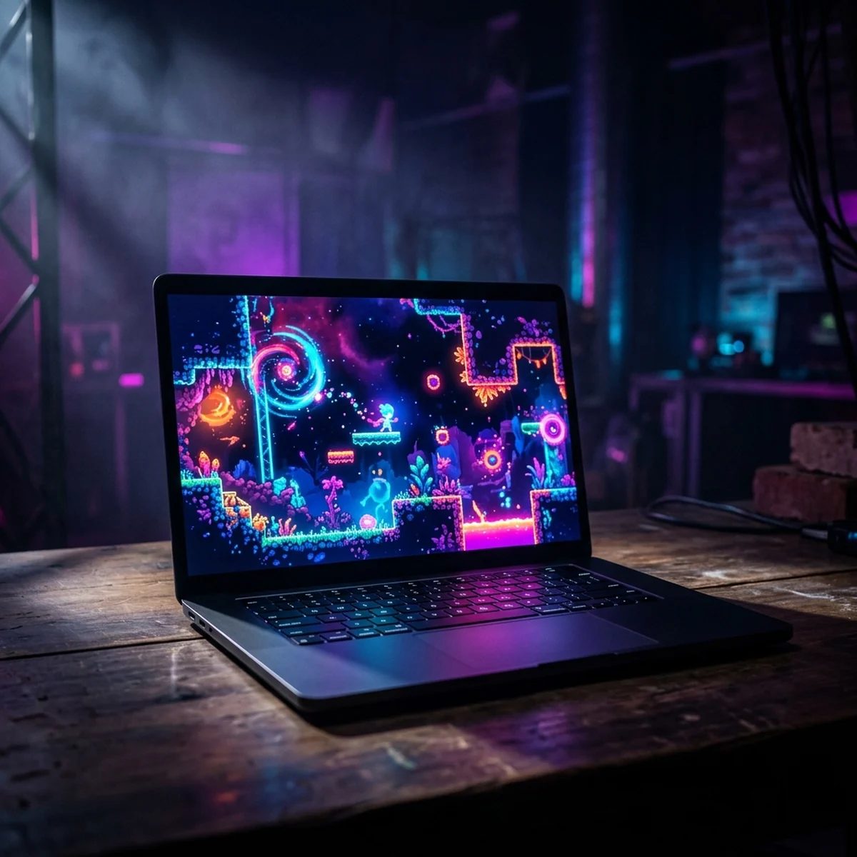 Iniciante testando um jogo rodando direto na aba do navegador no notebook