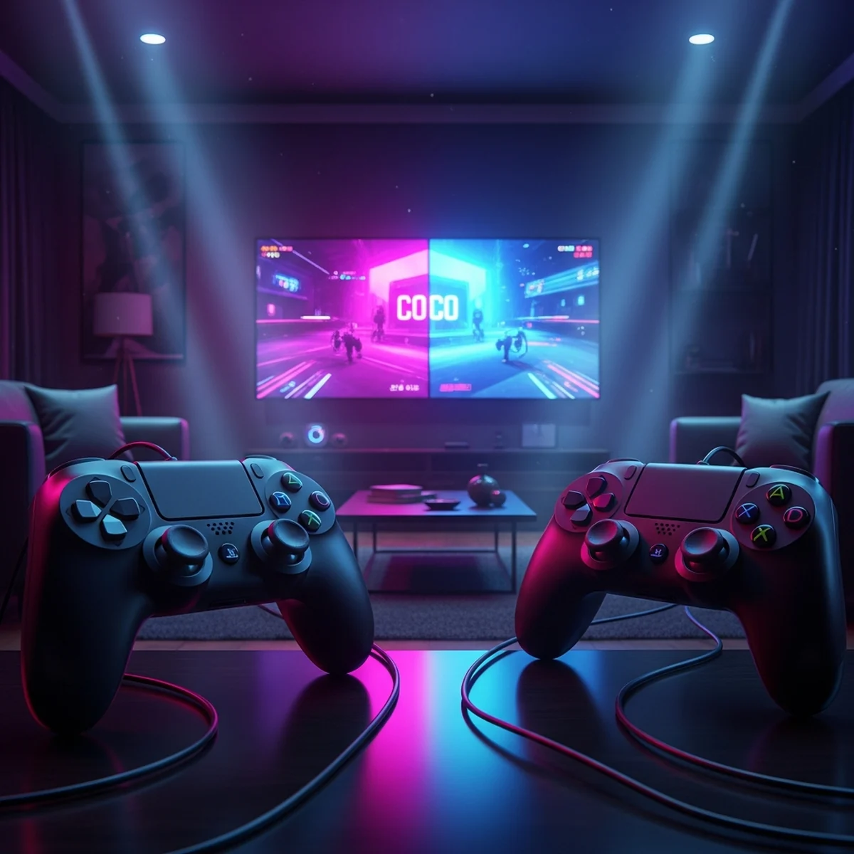 Dois controles conectados a um jogo multiplayer local