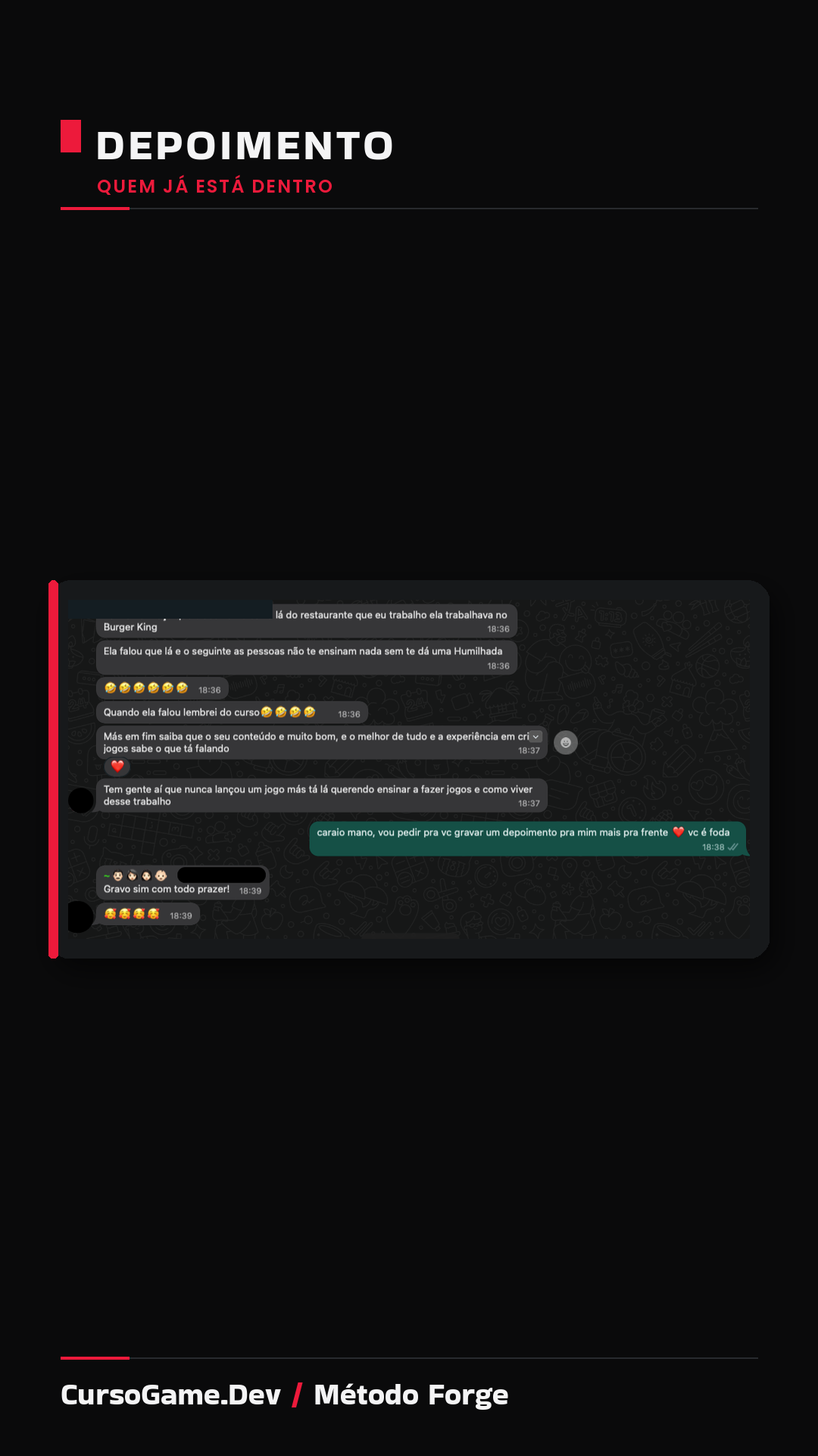 Depoimento de aluno do CursoGame.Dev
