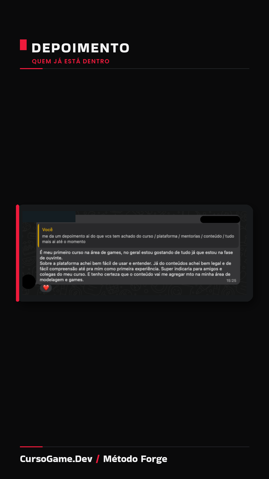 Depoimento de aluno do CursoGame.Dev